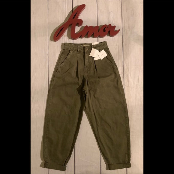 NWT Zara Size 0 Olive Green Slouchy 5 Pocket Jeans - Picture 3 of 9